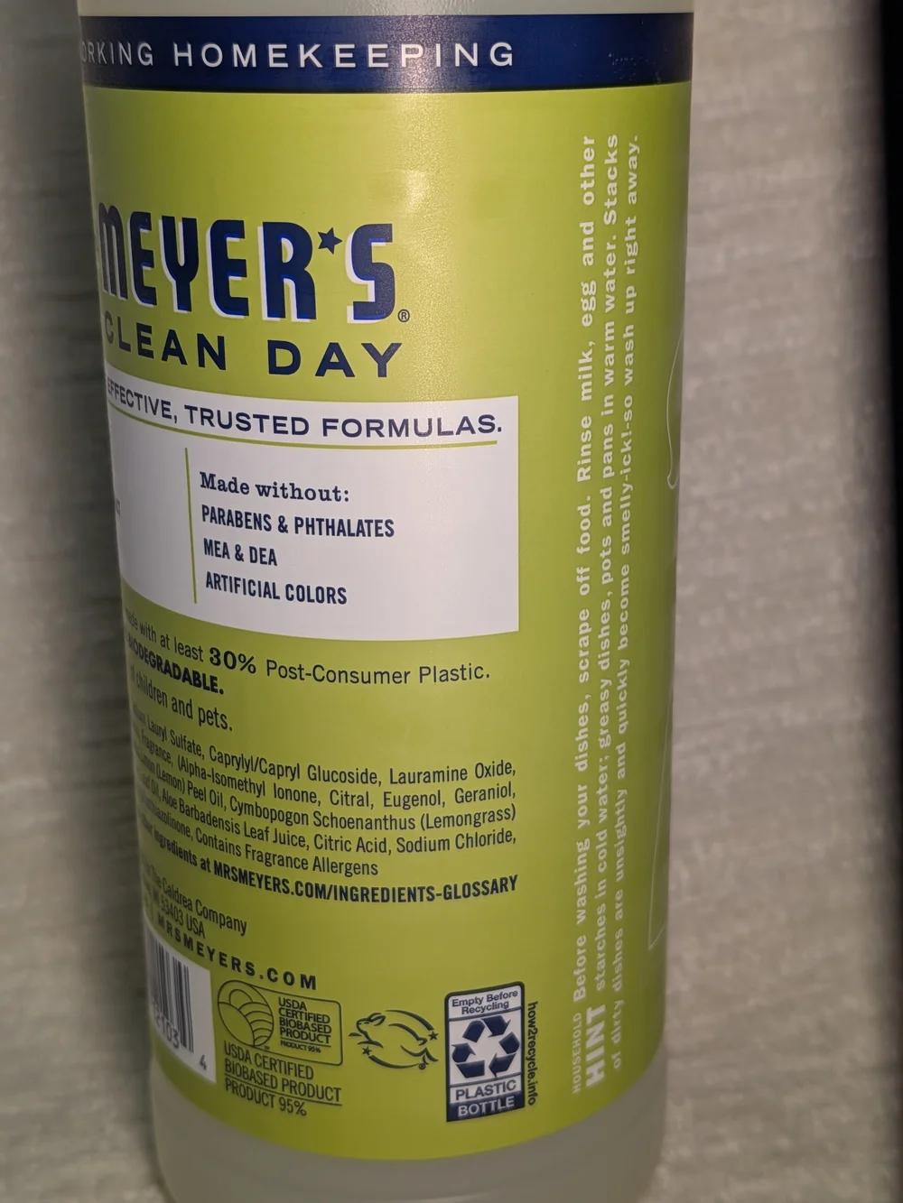 Mrs. Meyer's Clean Day Lemon Verbena Dish Soap - Gentle Biodegradable